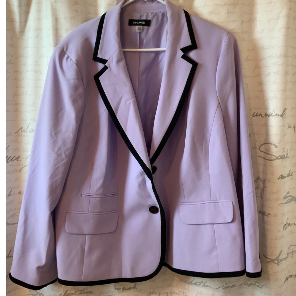 Nine West Lavender Purple Blazer 20W Black Trim Plus Size Suit Jacket